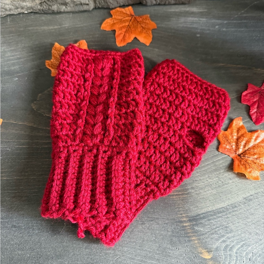 Red Crochet Fingerless Gloves